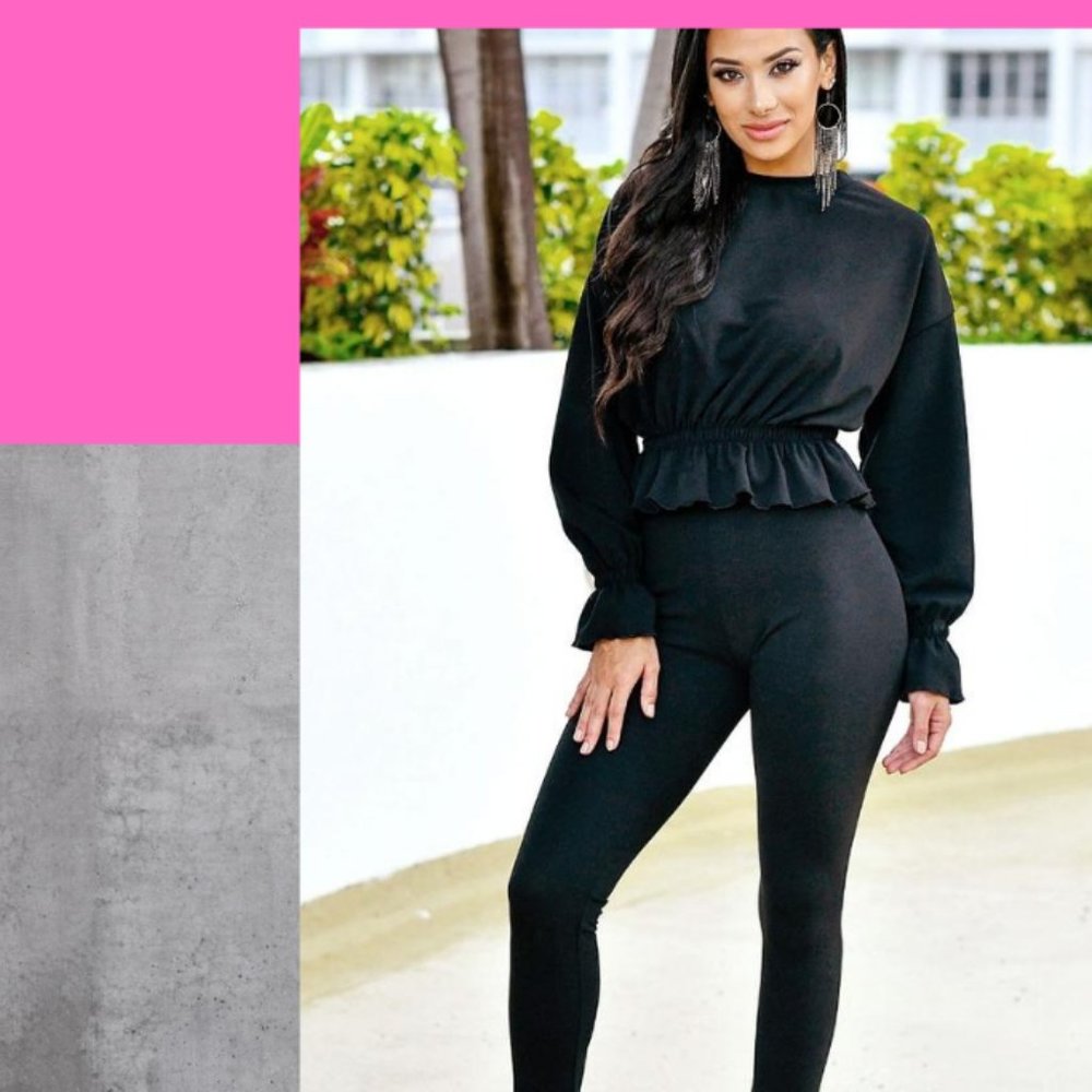 Black Peplum Lounge-wear 2 piece Set